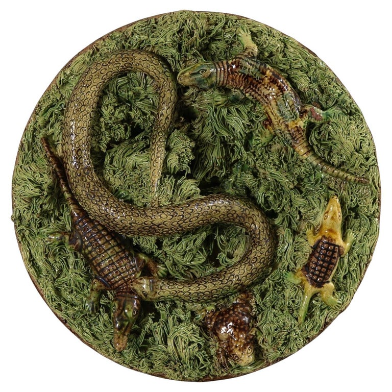 Mafra Palissy Majolica Snake and Reptiles Wall Plate For Sale at 1stDibs
