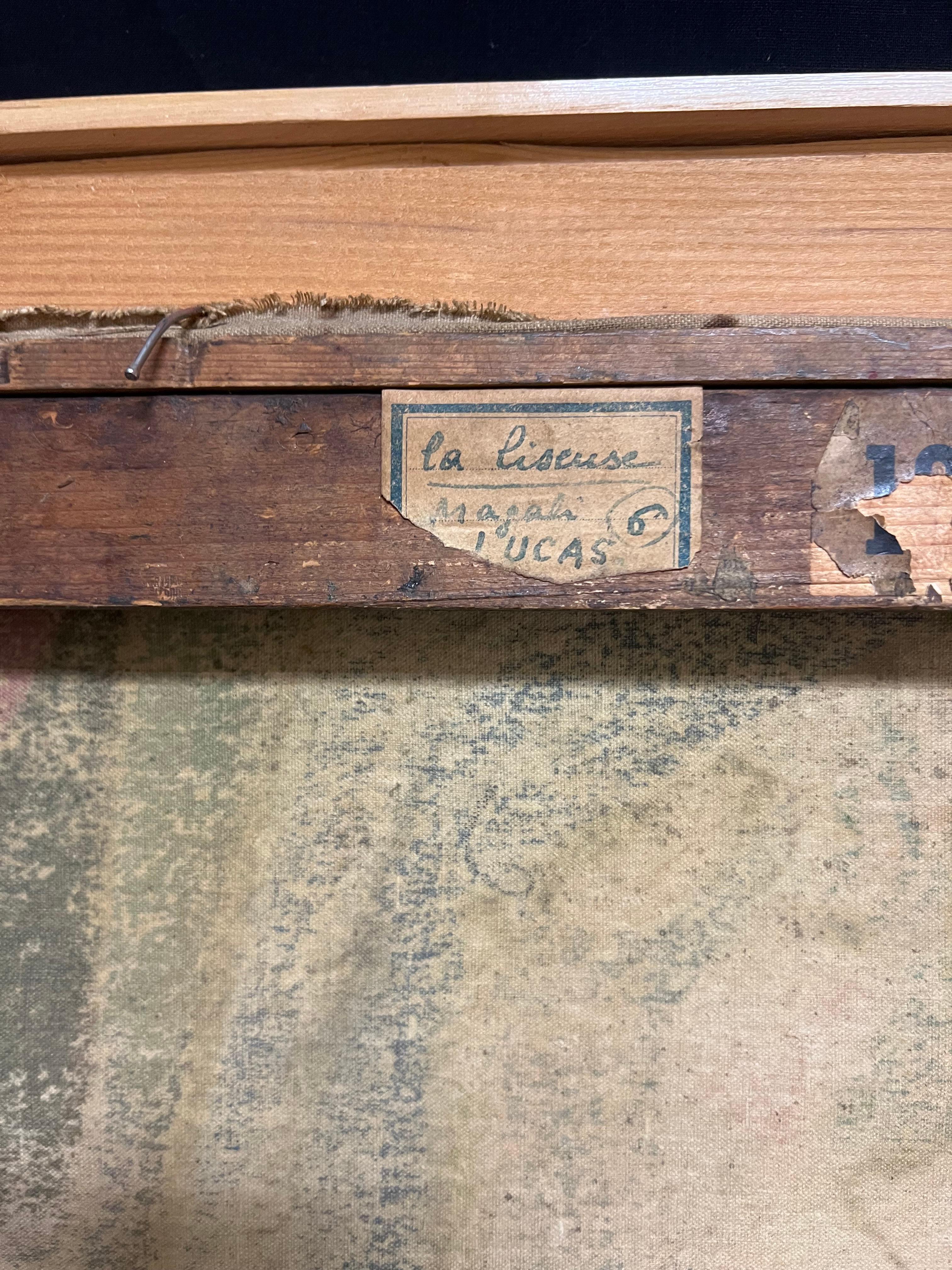 Ritratto a olio firmato di misteriosa signora bionda che legge, cubista francese degli anni '50 in vendita 5