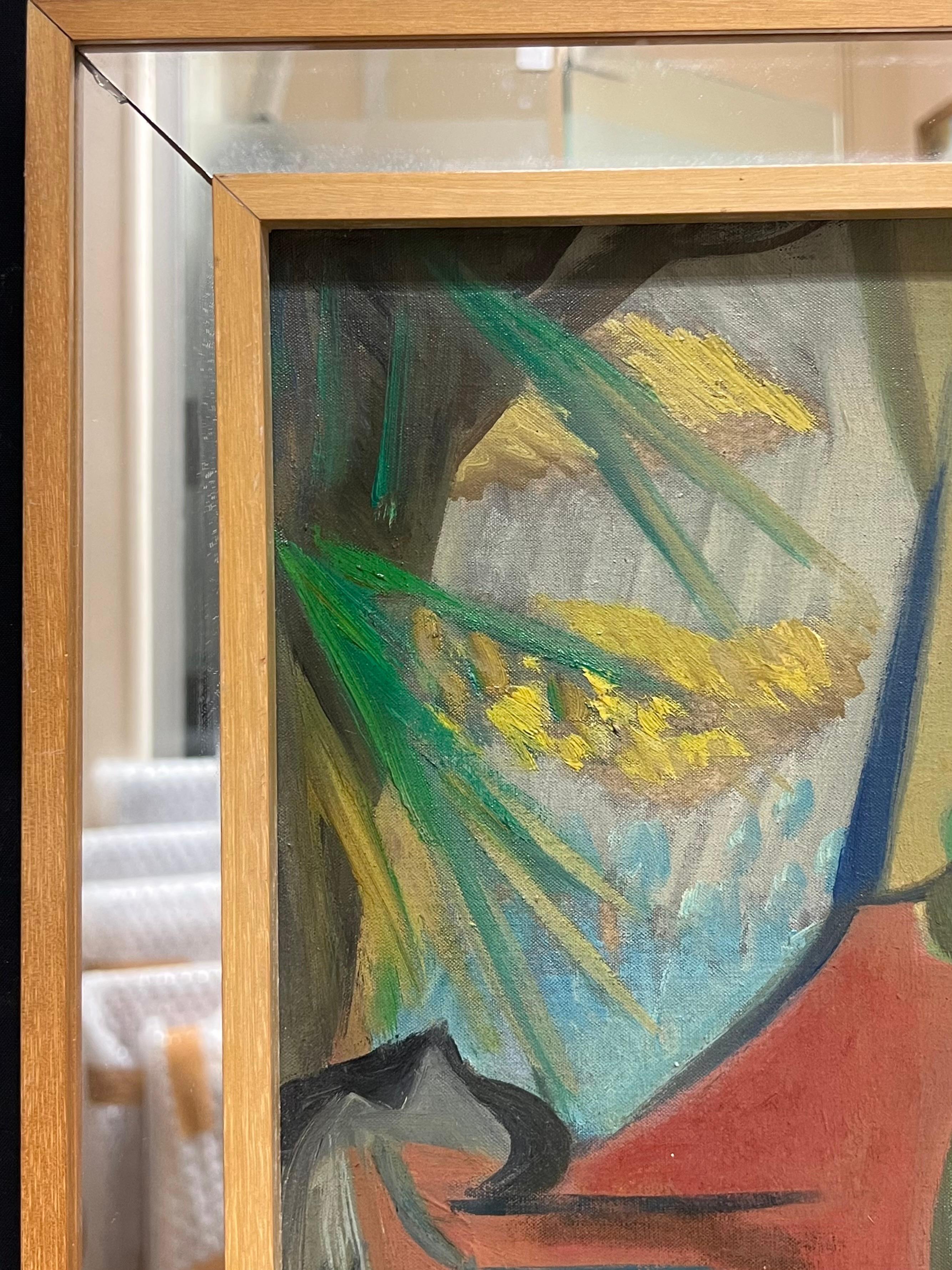 Ritratto a olio firmato di misteriosa signora bionda che legge, cubista francese degli anni '50 in vendita 7