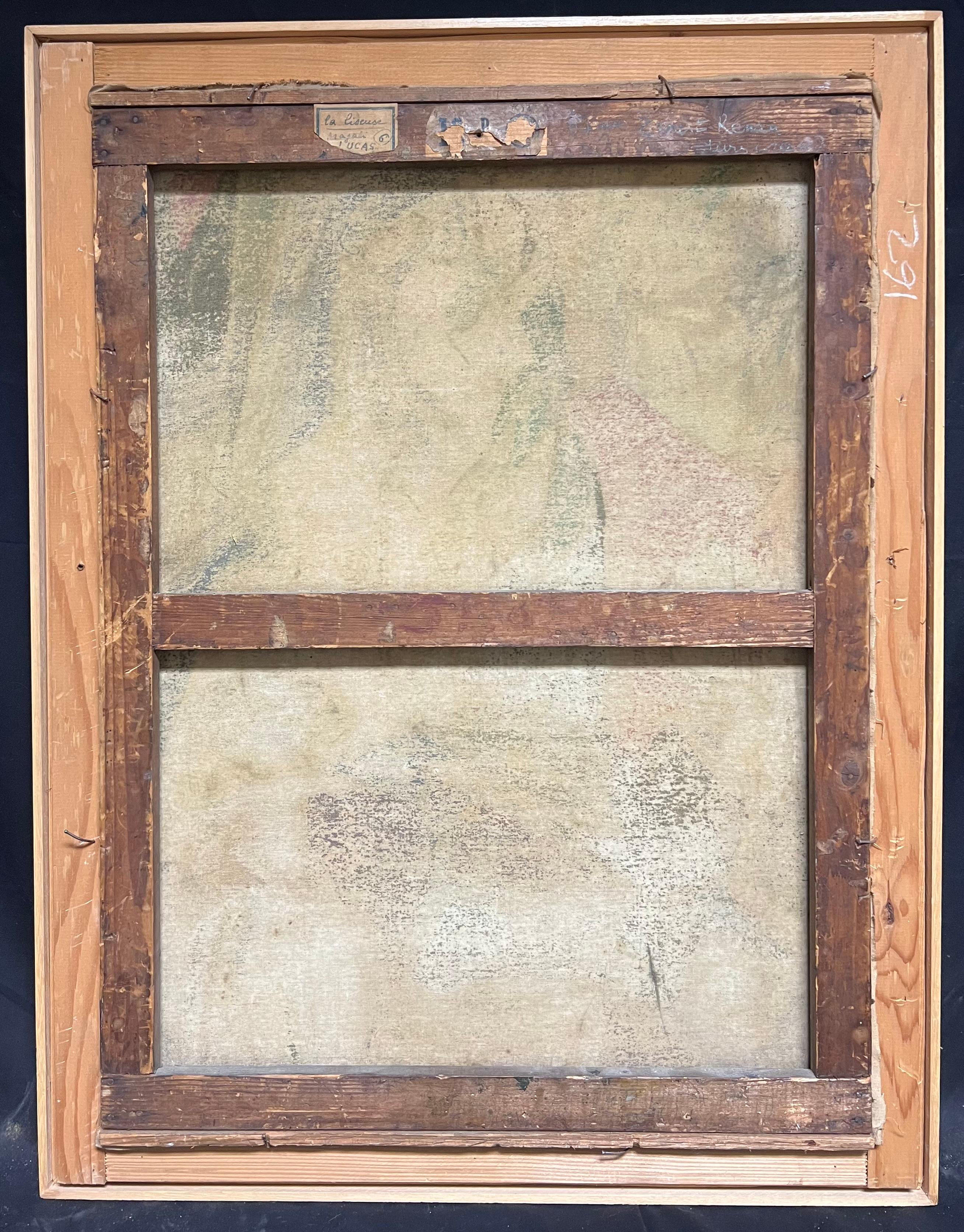 Ritratto a olio firmato di misteriosa signora bionda che legge, cubista francese degli anni '50 in vendita 8