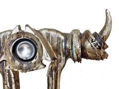 Magali, Rhinoceros, Modern Duralumin & Wood Sculpture, circa 1990s