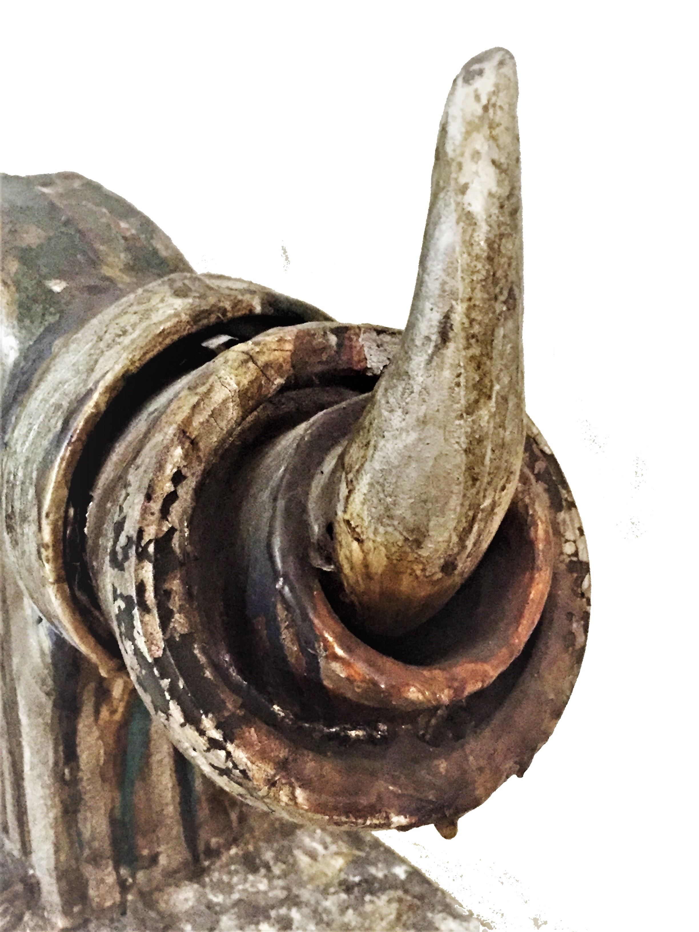 European Magali, Rhinoceros, Modern Duralumin & Wood Sculpture, circa 1990s For Sale