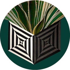 Pintura acrílica circular: verdes florales y geométricos