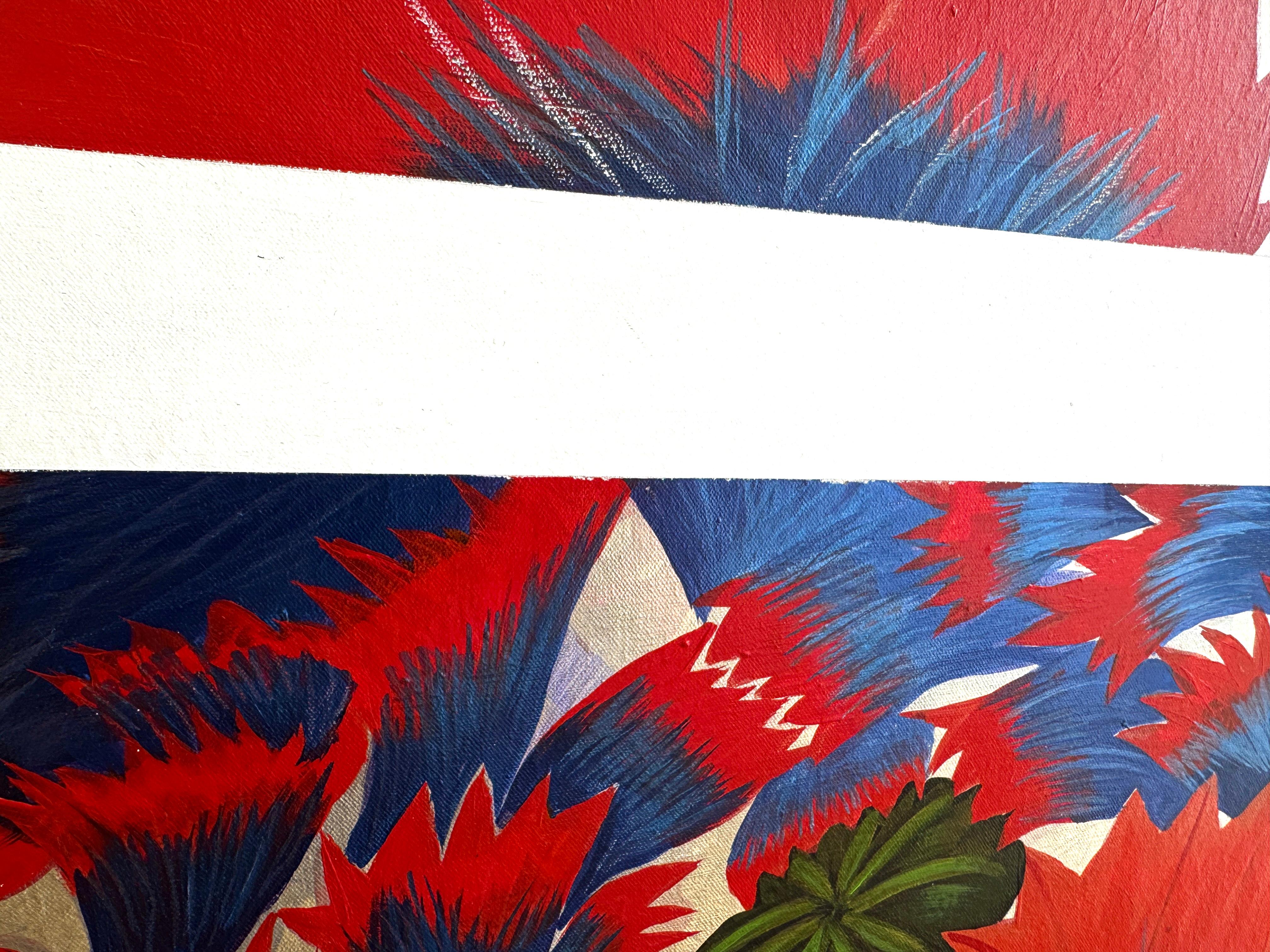Pittura acrilica floreale e geometrica Dittico, rosso, viola, bianco, nero, 2019 in vendita 8