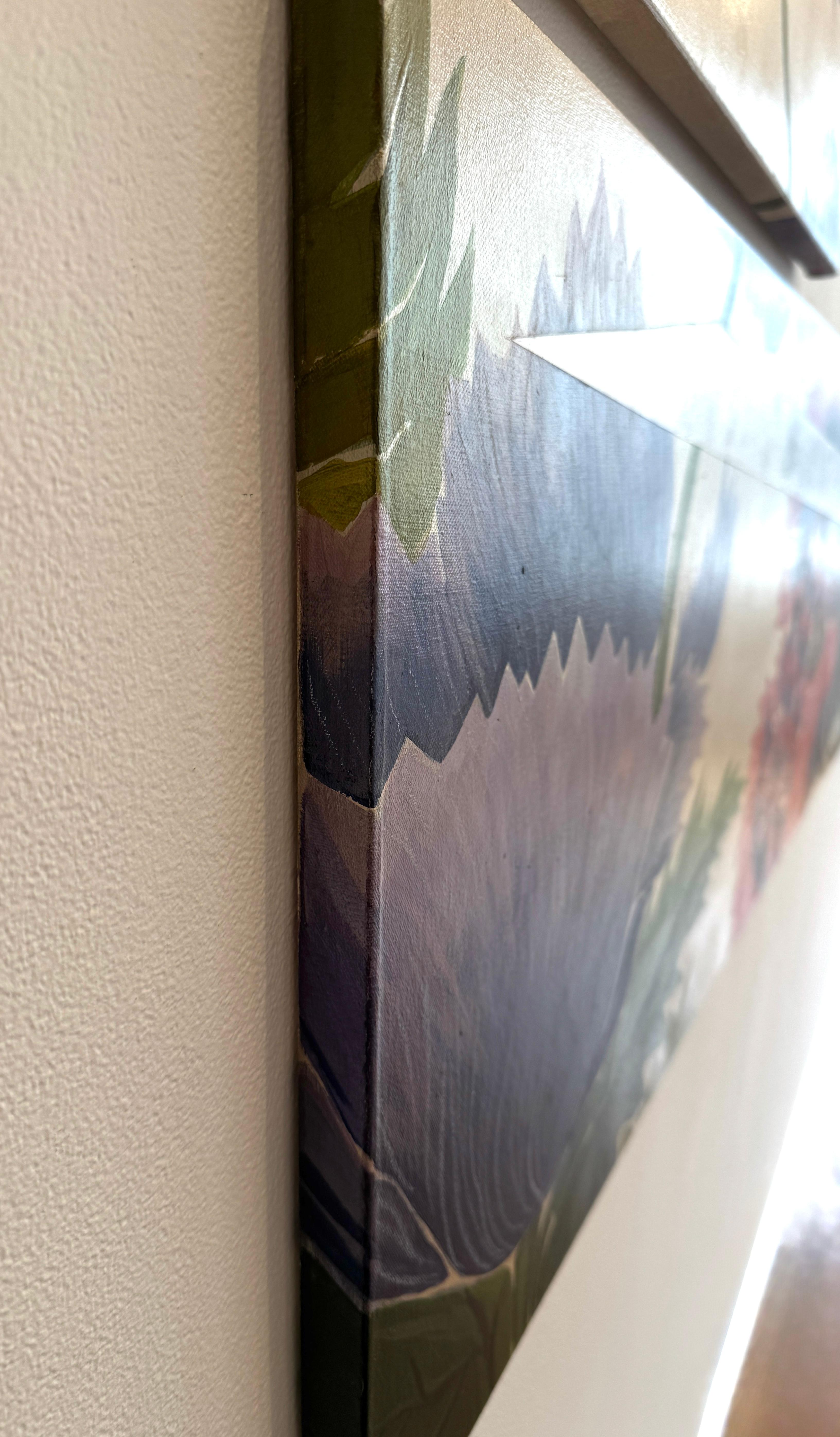 Pittura acrilica floreale e geometrica Dittico, rosso, viola, bianco, nero, 2019 in vendita 9