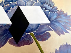 Acrylic Painting Diptych, Figurative Floral, Abstract Geometric, Red Purple Gold