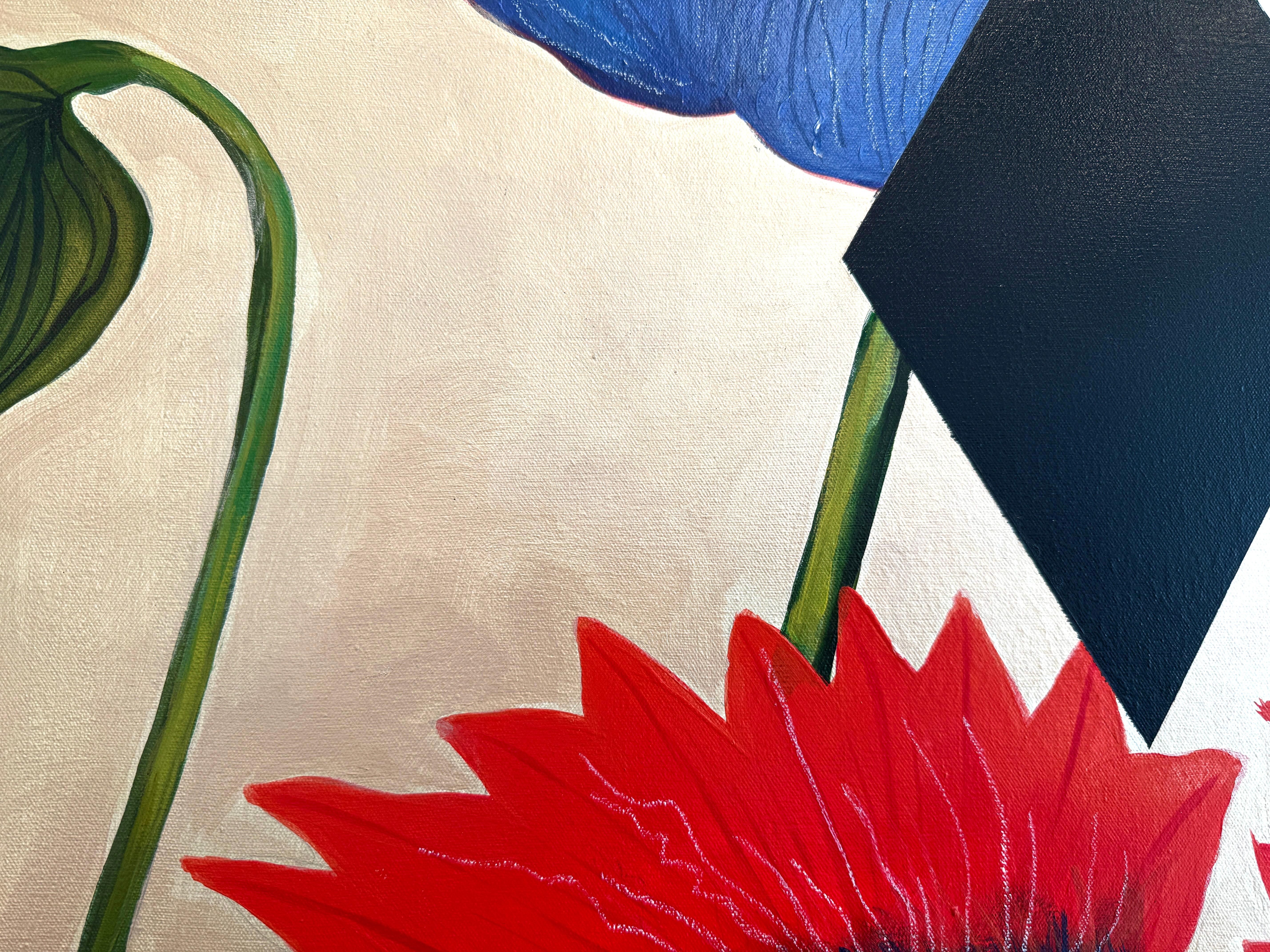 In Chenese Flower I e II Sánchez crea un mondo di fiori rossi e viola/blu dai colori vivaci su uno sfondo dorato combinato con forme geometriche in bianco e nero. Ogni pannello misura 19,6