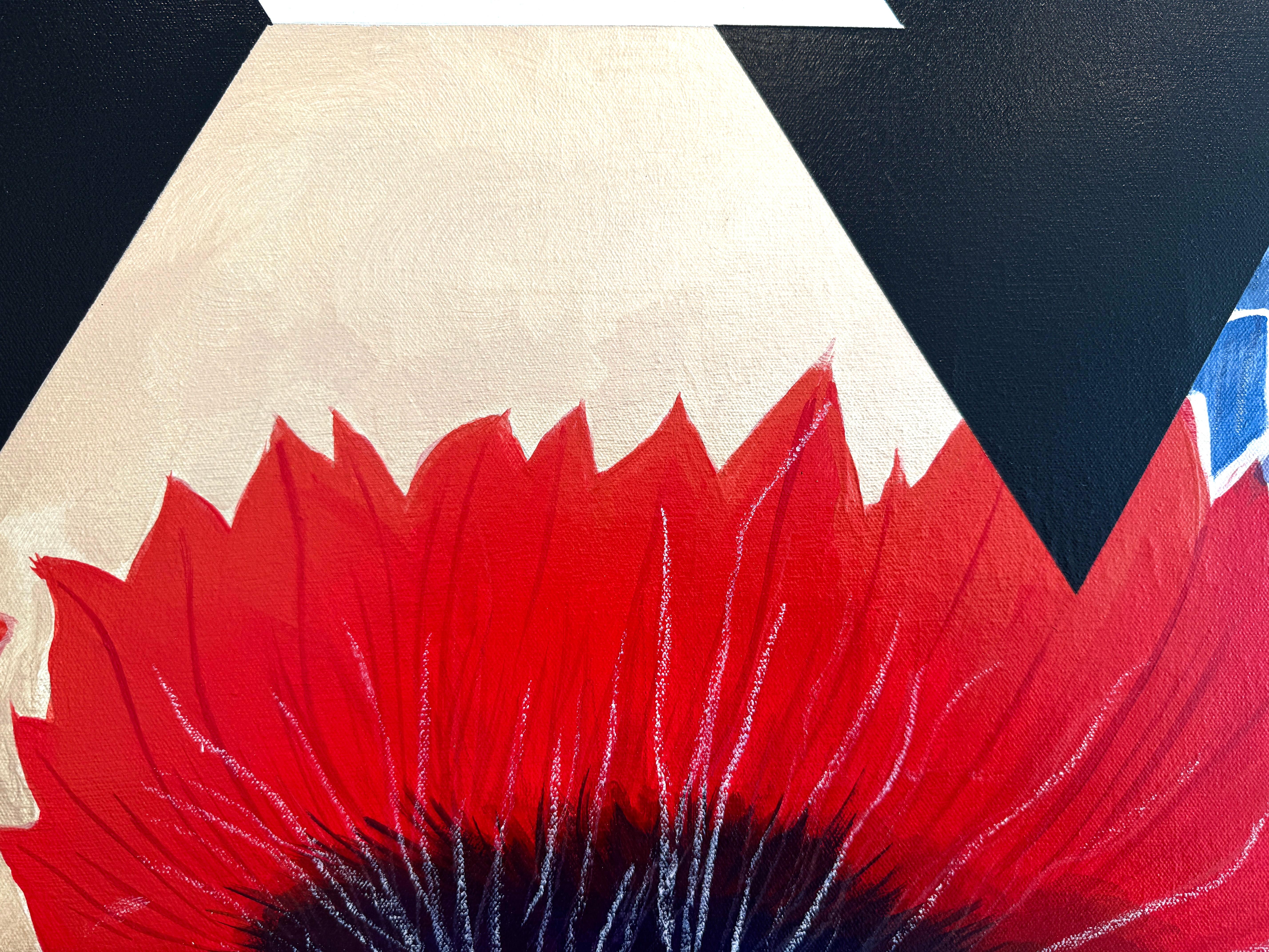 Pittura acrilica floreale e geometrica Dittico, rosso, viola, bianco, nero, 2019 in vendita 1