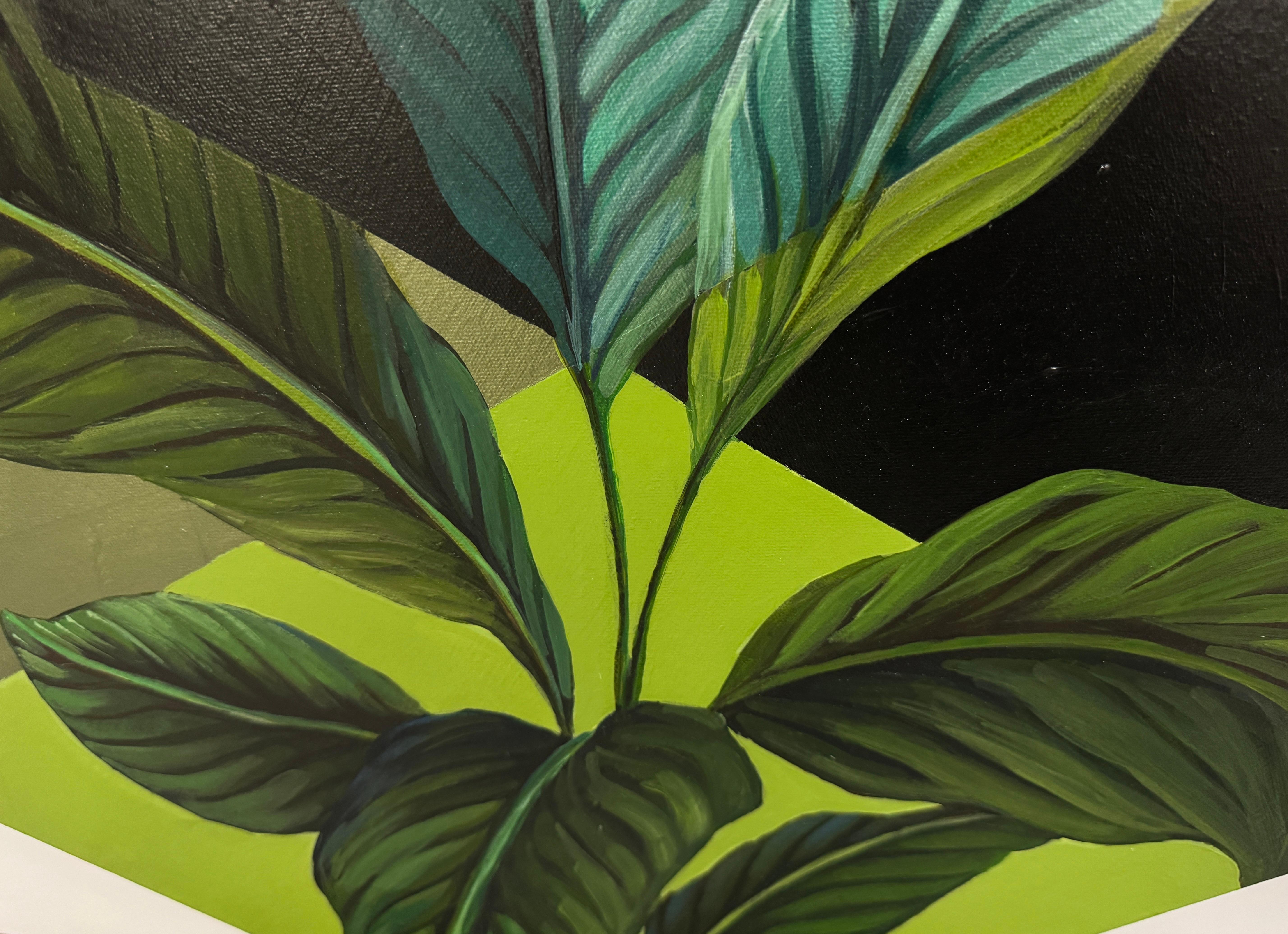 This hexagonal acrylic painting by Magaly Sánchez’s mixes the world of plants with geometry. The edges of the canvas are painted so there is no need for a frame. These little paintings are great on their own, or stacked.

Sánchez' world of plants,
