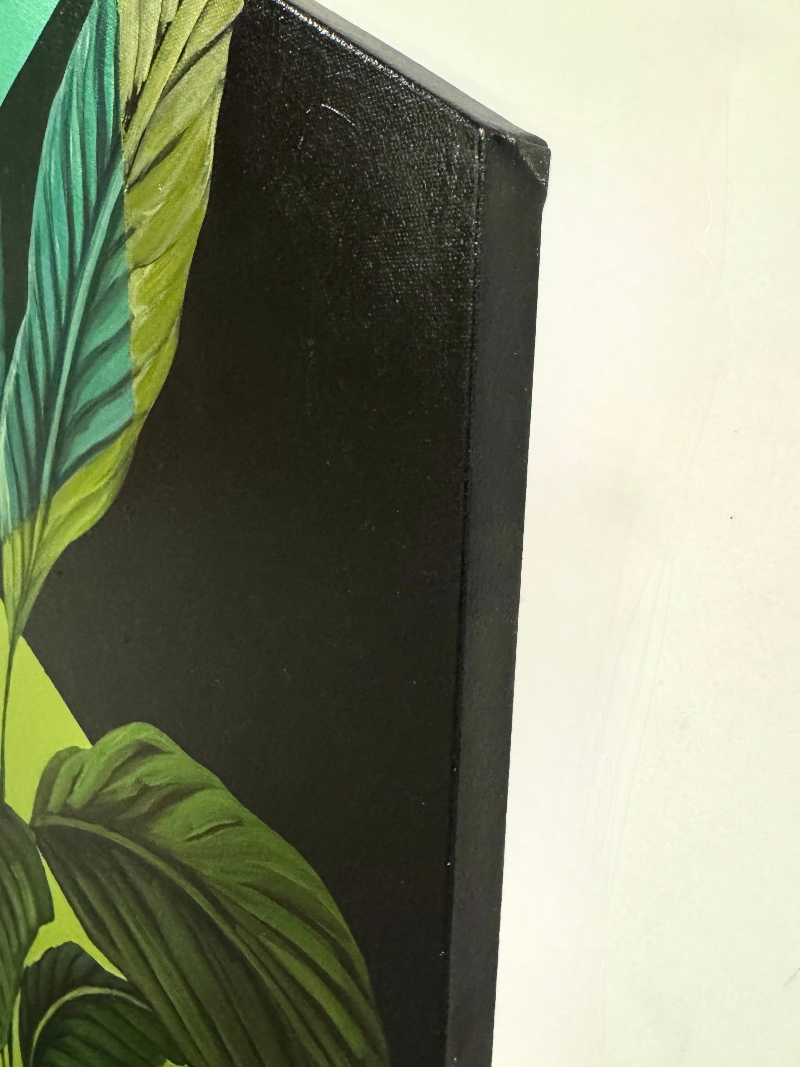 Hexagonal acrylic painting: plants, geometry, greens, 2023 For Sale 2