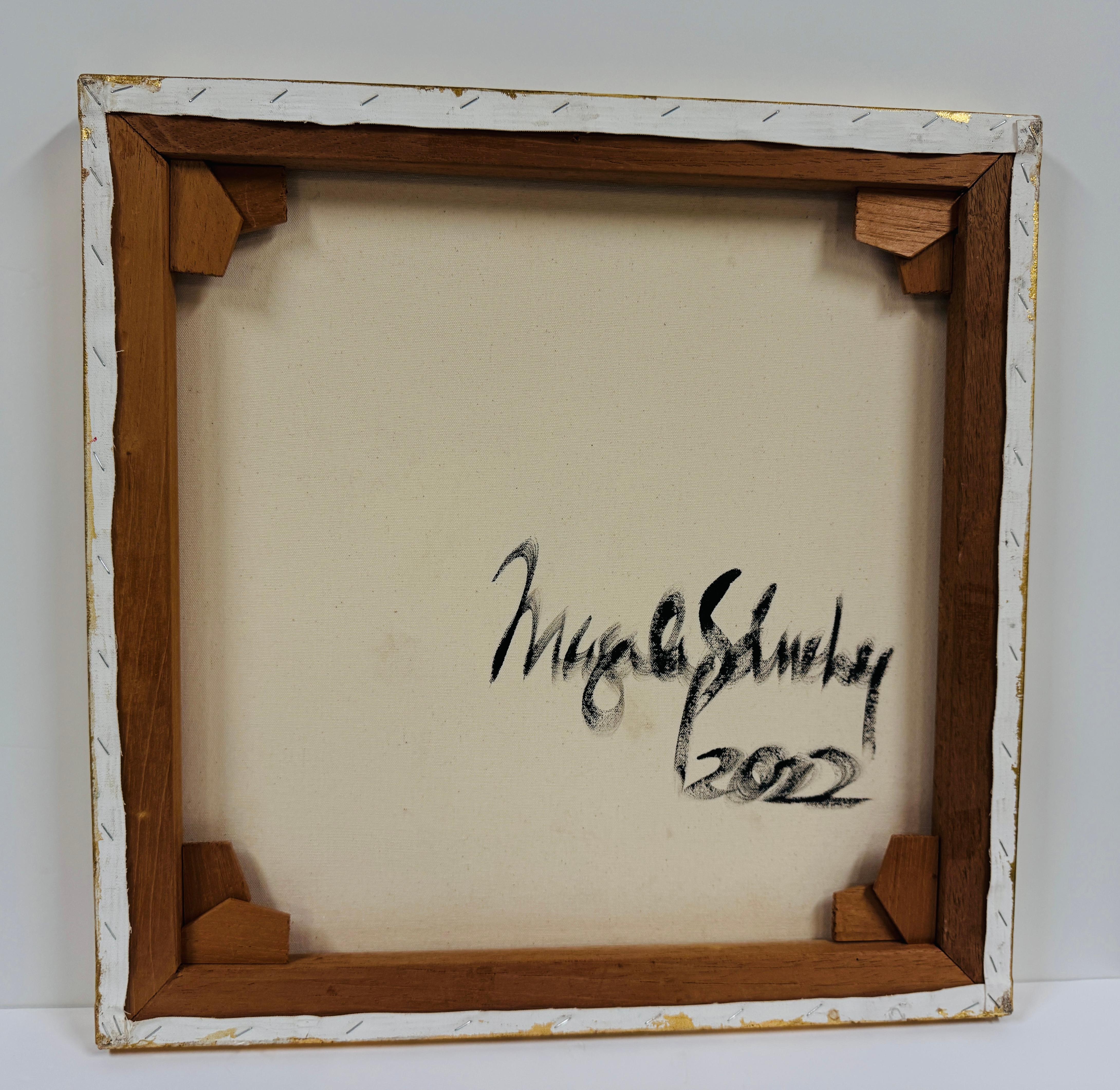 Acrylic Painting, Floral, Geometric, Figurative Plants, Gold Leaf, Red, Blue For Sale 6