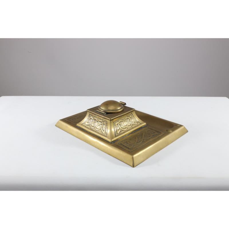 Brass Margaret Gilmour School. An Arts & Crafts brass inkwell with Celtic interlacing. For Sale