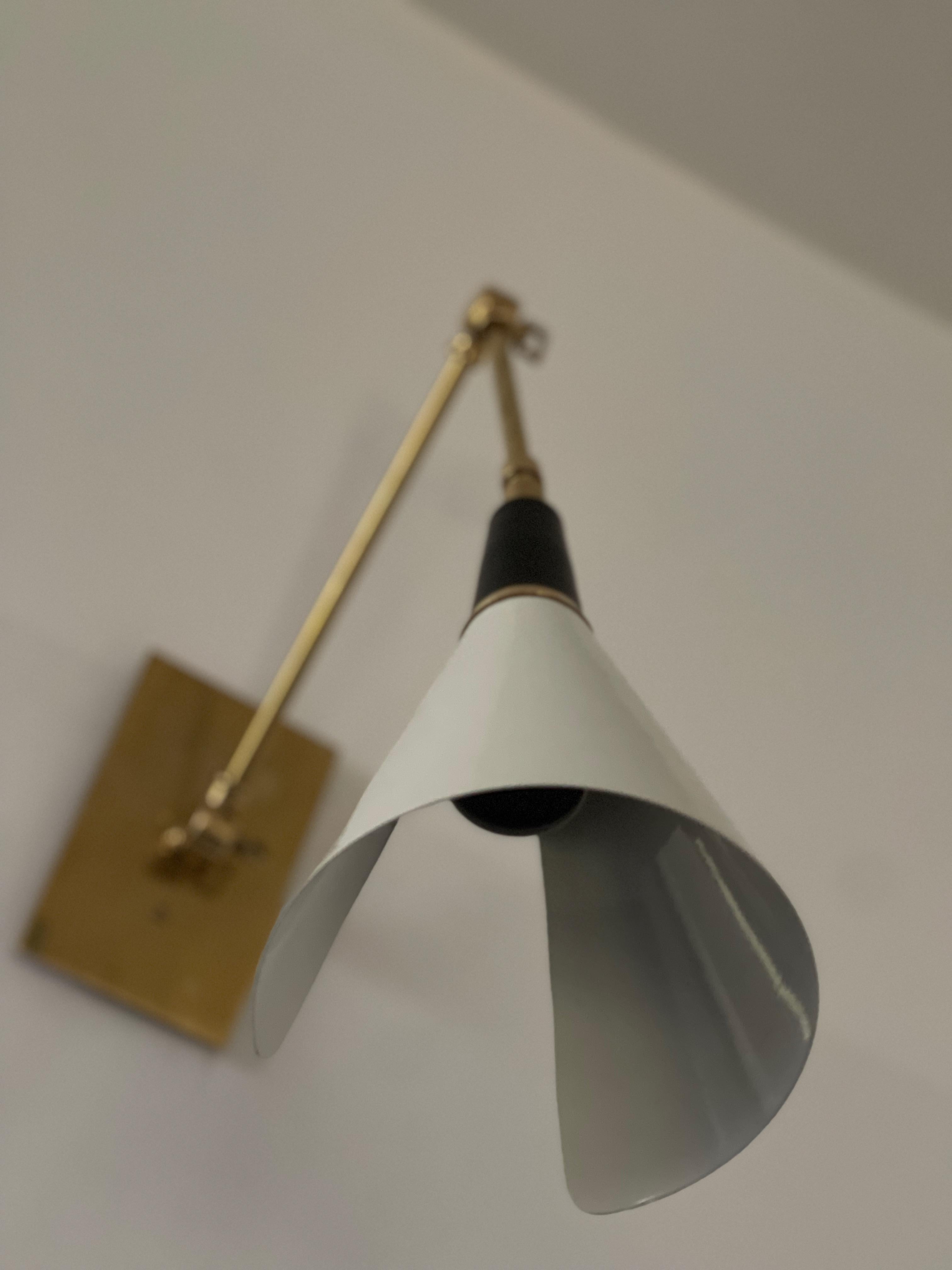 Italian Magari Kitchen Wall Lamp Stilnovo style in Bronze, White and Brass For Sale
