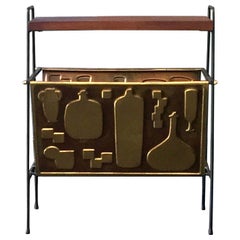 Vintage Magazine Holder Finished in Brass with Bottle Designs, Europe, Mid-20th Century
