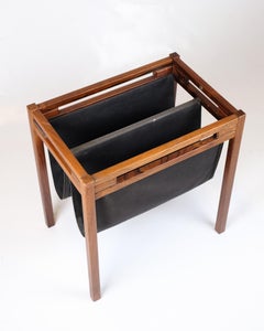 Magazine Holder In Rosewood & Black Canvas, Danish Design From 1960s