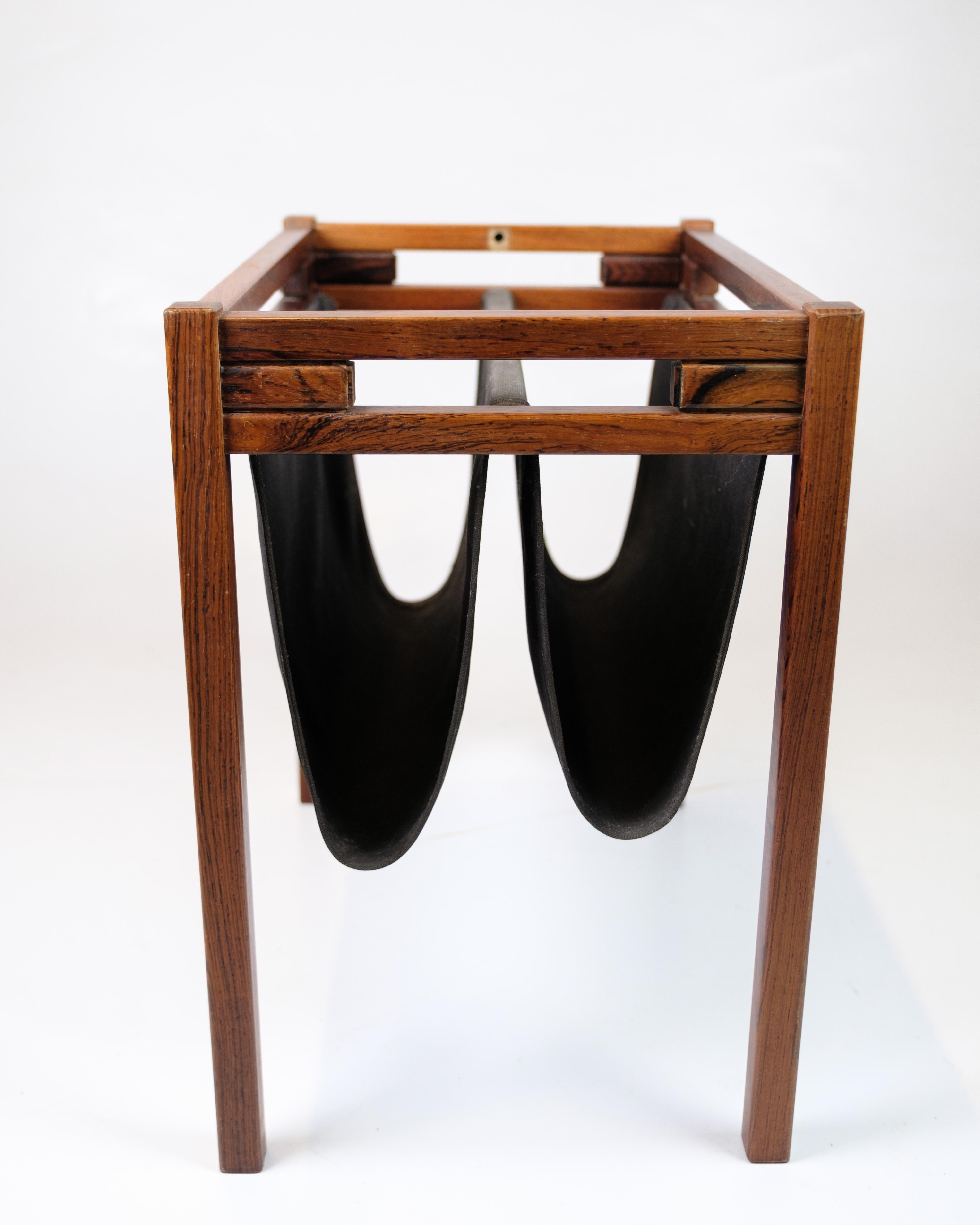 Tela Portariviste in palissandro e tela nera, design danese degli anni '60 in vendita