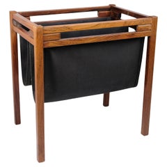 Magazine Holder In Rosewood & Black Canvas, Danish Design From 1960s