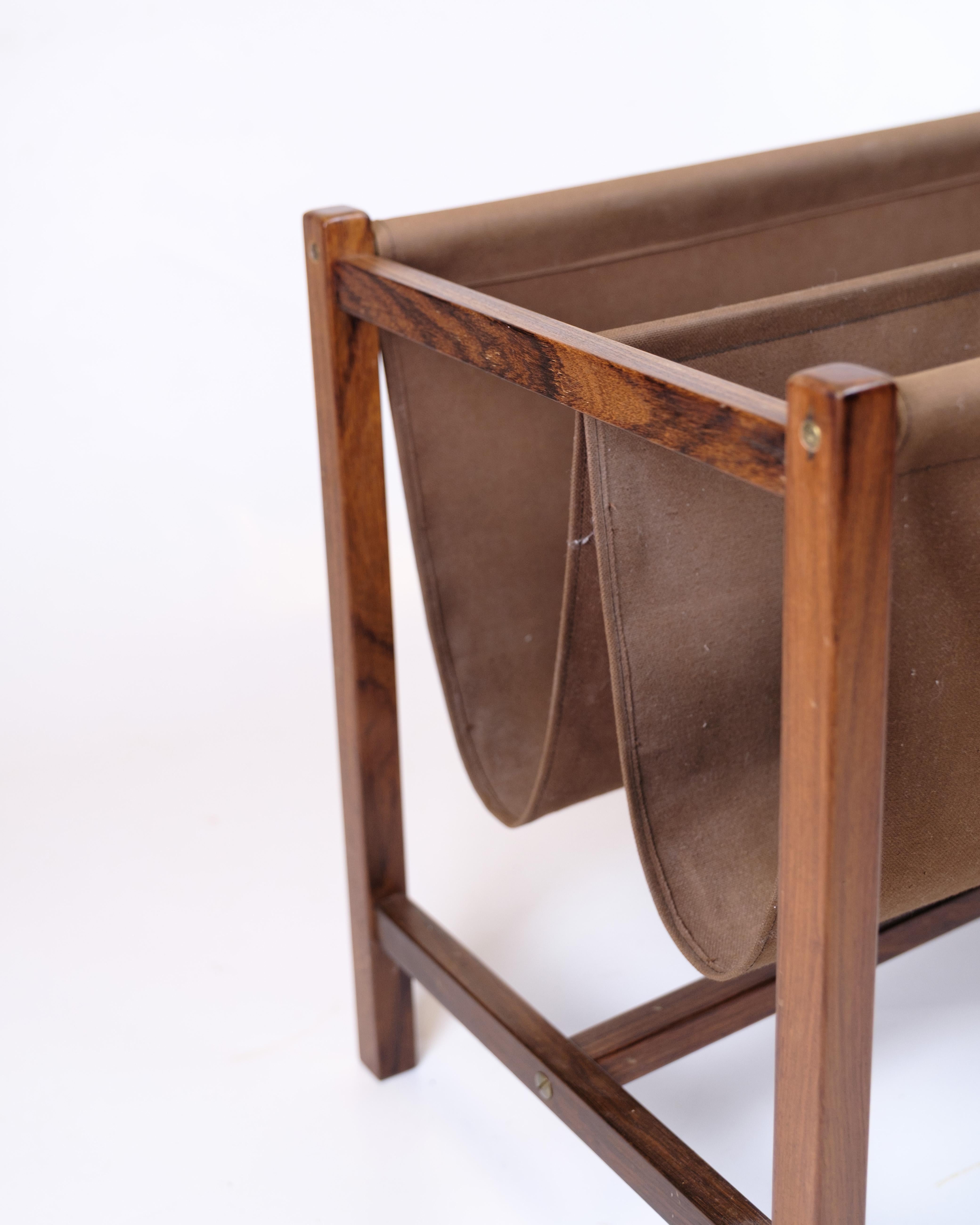 Tela Portariviste in palissandro e tela marrone, design danese degli anni '60 in vendita