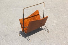 Geometric Magazine Holder Italian Mid-century Design Wood and Brass Gold 1950s