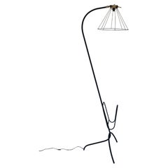 Magazine Holder Lamp in Wrought Iron and Brass, Exposed Bulb 1960