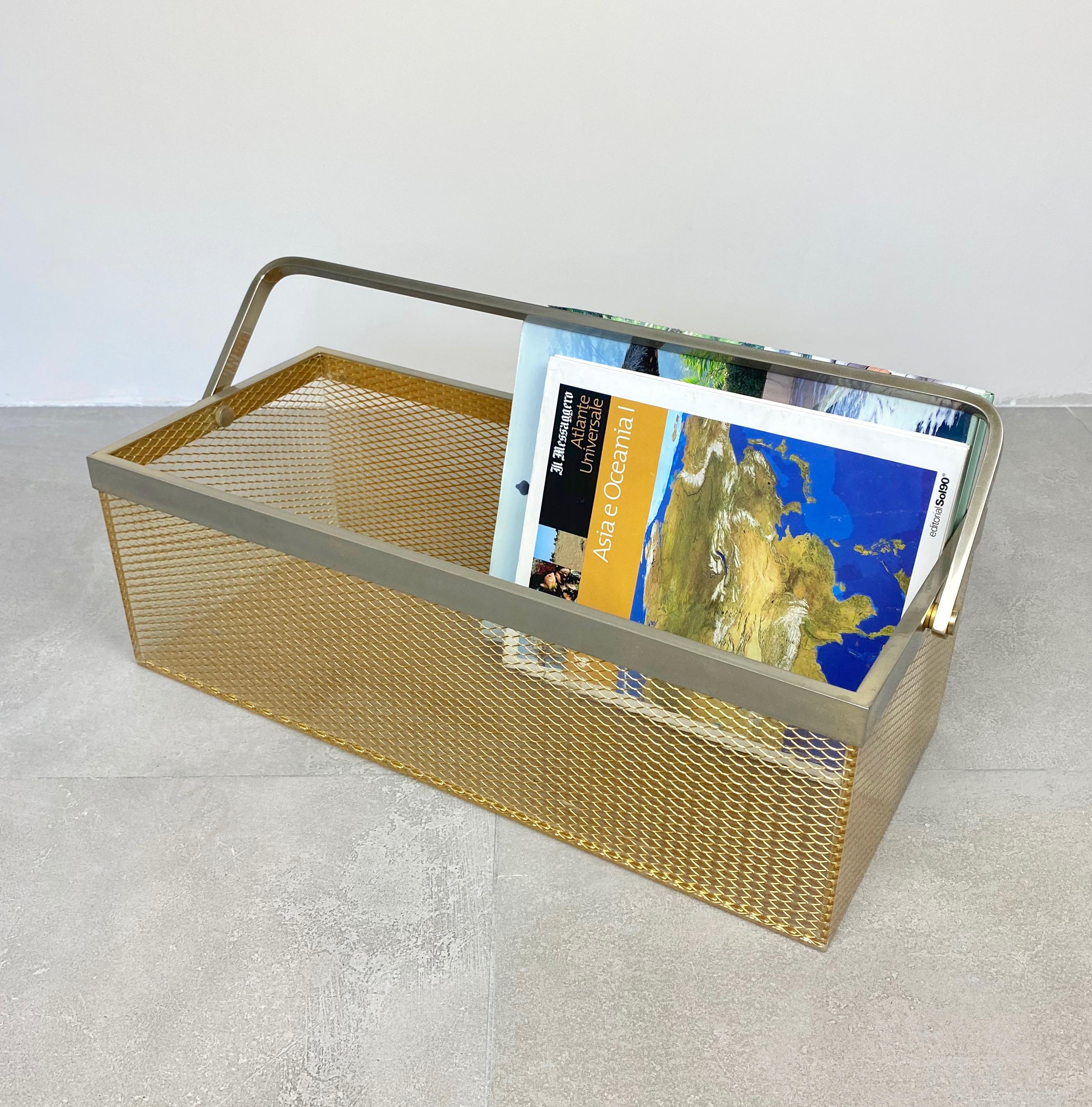 Italian Magazine Holder Rack in Nickel and Netting Lucite, Italy, 1970s For Sale