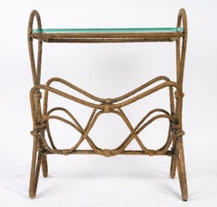 Magazine Holder, Rope Sofa End, Glass Top, 20th Century.