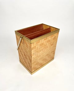 Magazine Rack Bamboo and Brass, Italy, 1970s