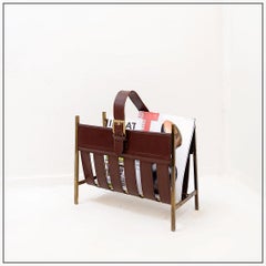 Magazine Rack Brown Leather Attributed to Adnet - 1940s