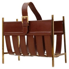 Magazine Rack Brown Leather Attributed to Adnet - 1940s