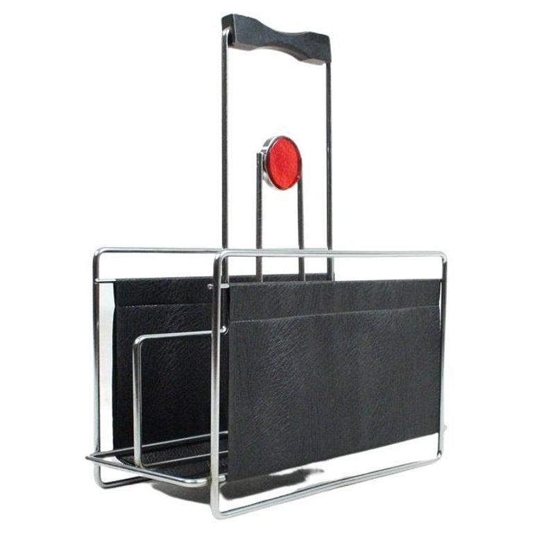 Magazine Rods Rack Magazine Rack by Artist Erik Höglund, chrome, leather, artglass, Sweden ...