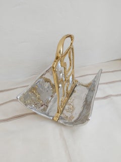 Zeitungsständer aus Aluminiumguss, silberfarben, silber lackiert und Messing, goldfarben, handgefertigt
