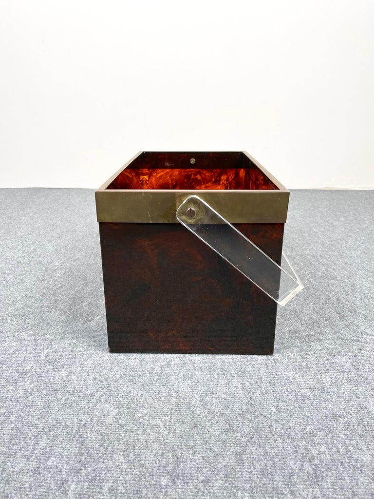 Magazine Rack Holder in Tortoiseshell Effect Lucite and Brass, Italy ...