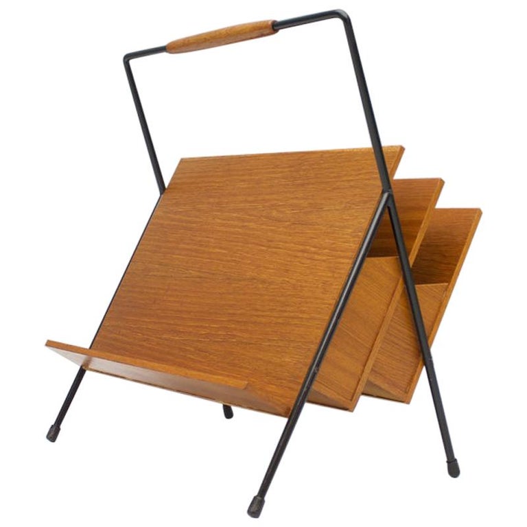 Magazine Rack in Black Metal and Teak, 1950s at 1stDibs