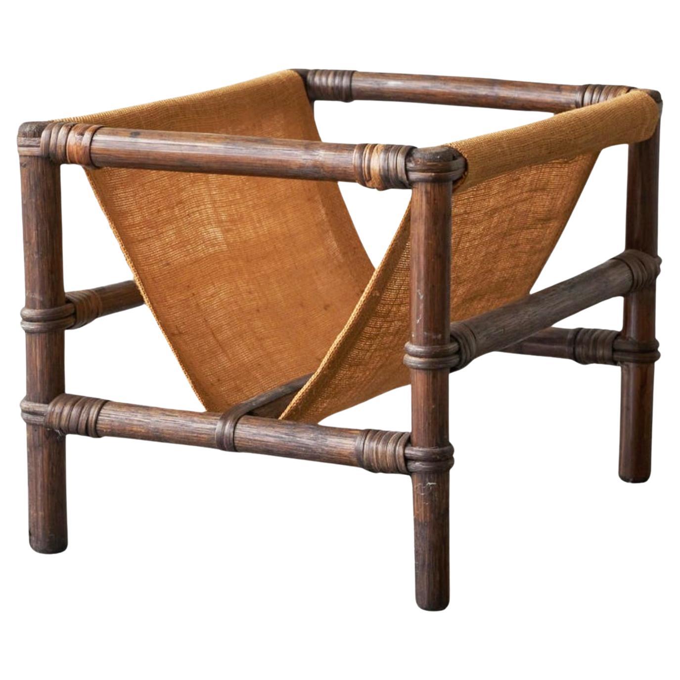 Magazine Rack in Canvas and Bamboo 1970s
