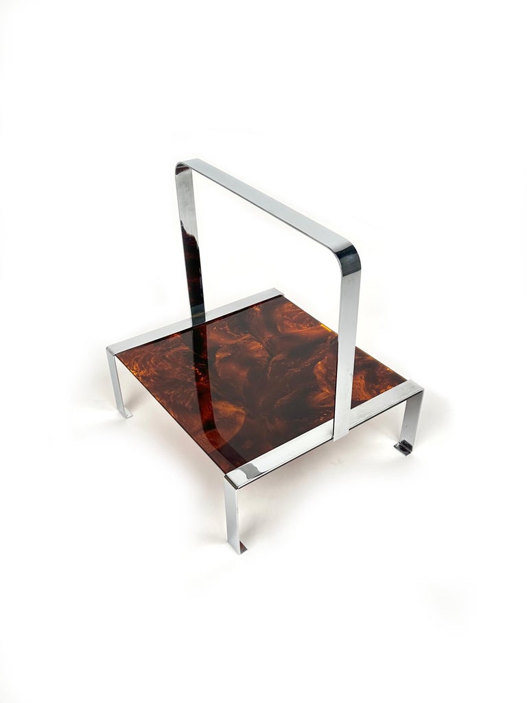 Magazine Rack in Chrome and Lucite Tortoiseshell Christian Dior Style ...