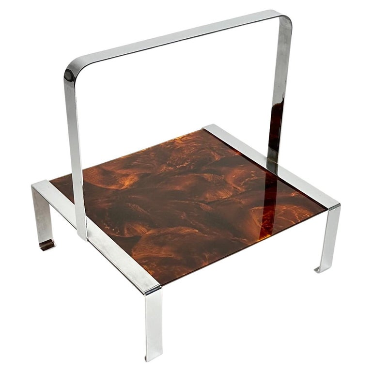 Magazine Rack in Chrome and Lucite Tortoiseshell Christian Dior Style ...