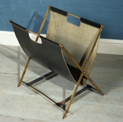 Magazine Rack in Leather and Brass by Jacques Adnet, circa 1950