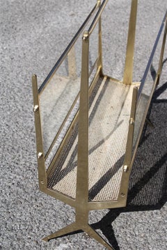 Magazine Rack in Solid Brass and Perforated Metal Italy Design 1950s Midcentury