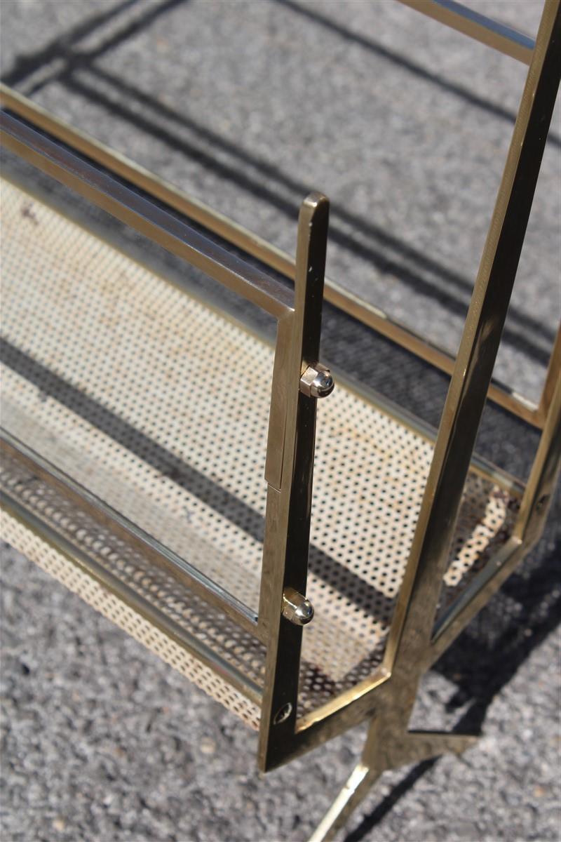 Magazine Rack in Solid Brass and Perforated Metal Italy Design 1950s Midcentury For Sale 1