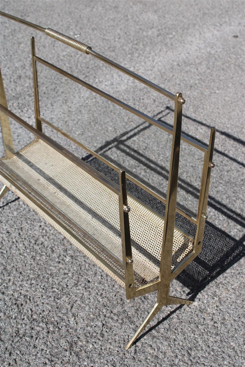 Magazine Rack in Solid Brass and Perforated Metal Italy Design 1950s Midcentury For Sale 2