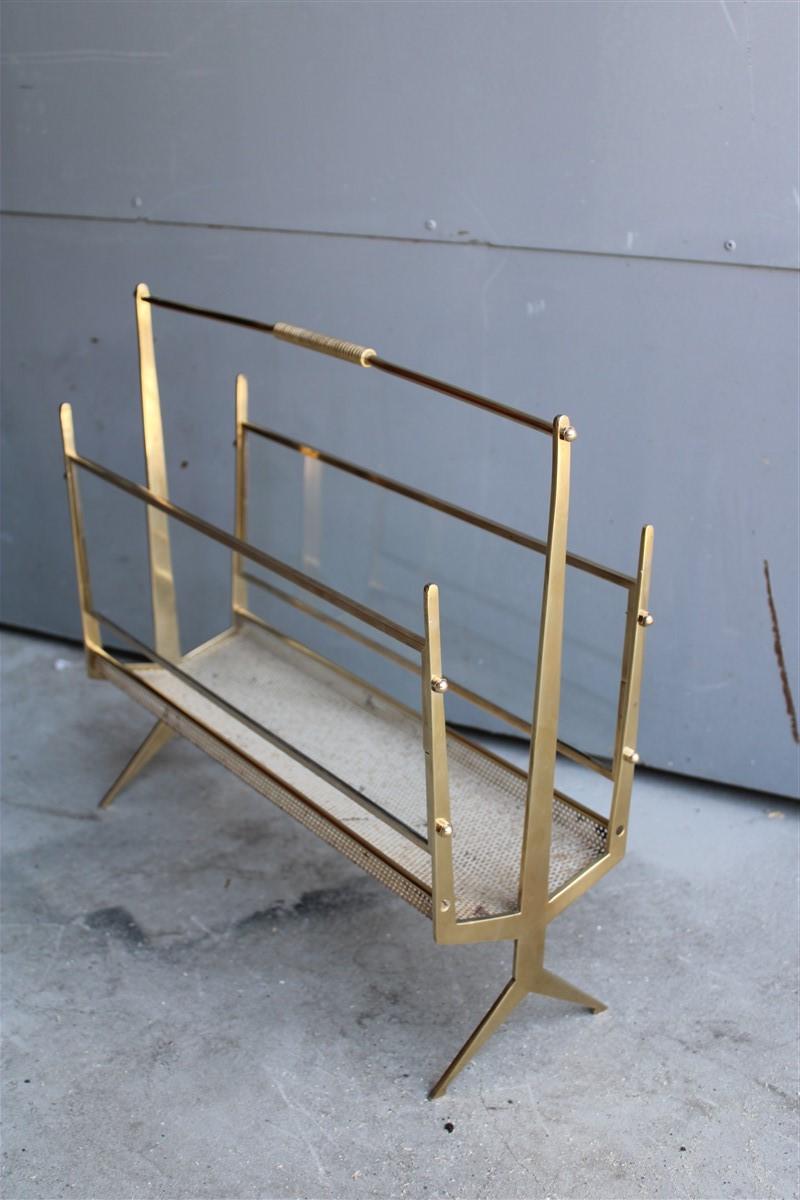 Magazine Rack in Solid Brass and Perforated Metal Italy Design 1950s Midcentury For Sale 3