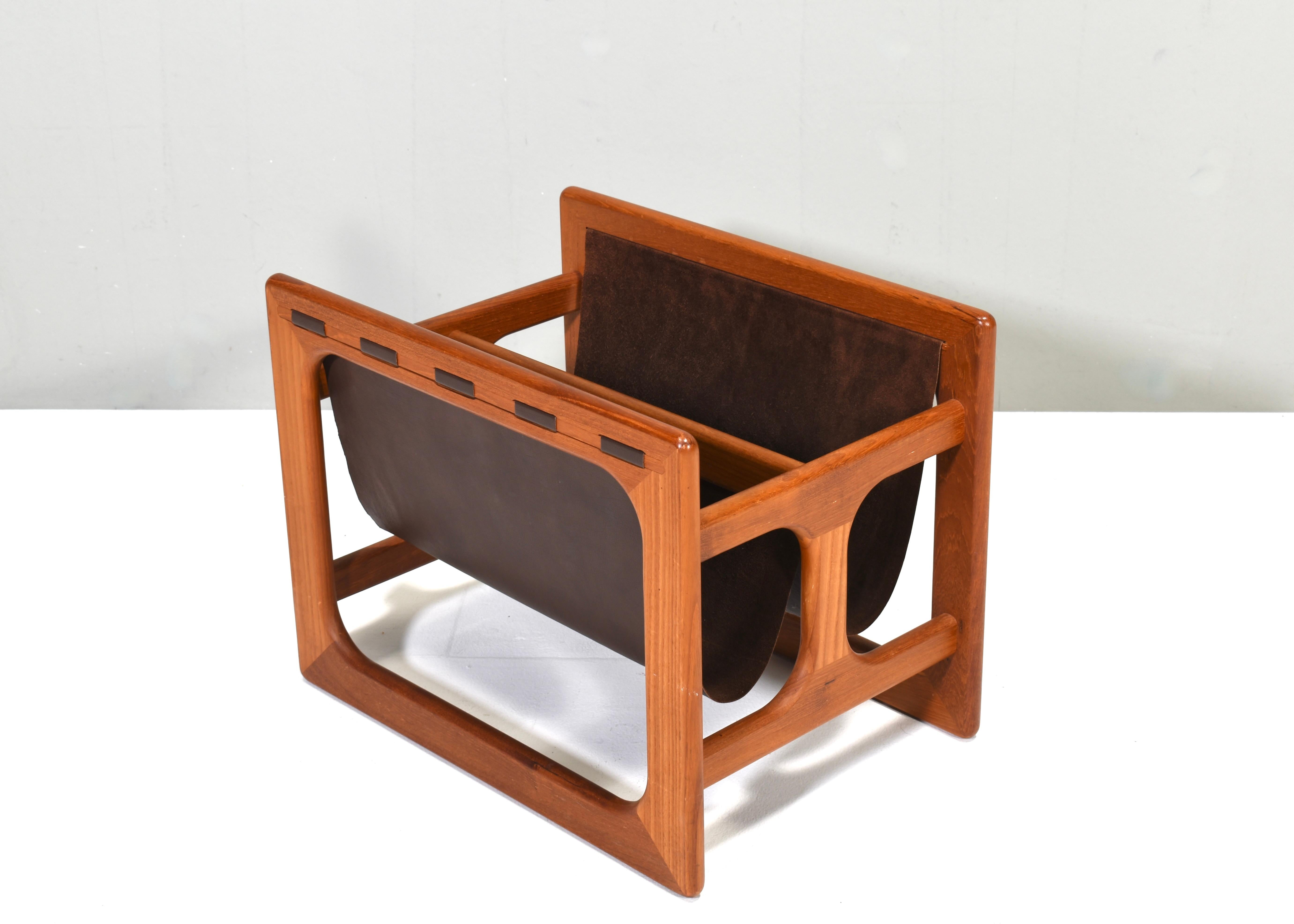Danish Magazine Rack in Teak and Leather by Salin Møbler, Denmark – 1960’s