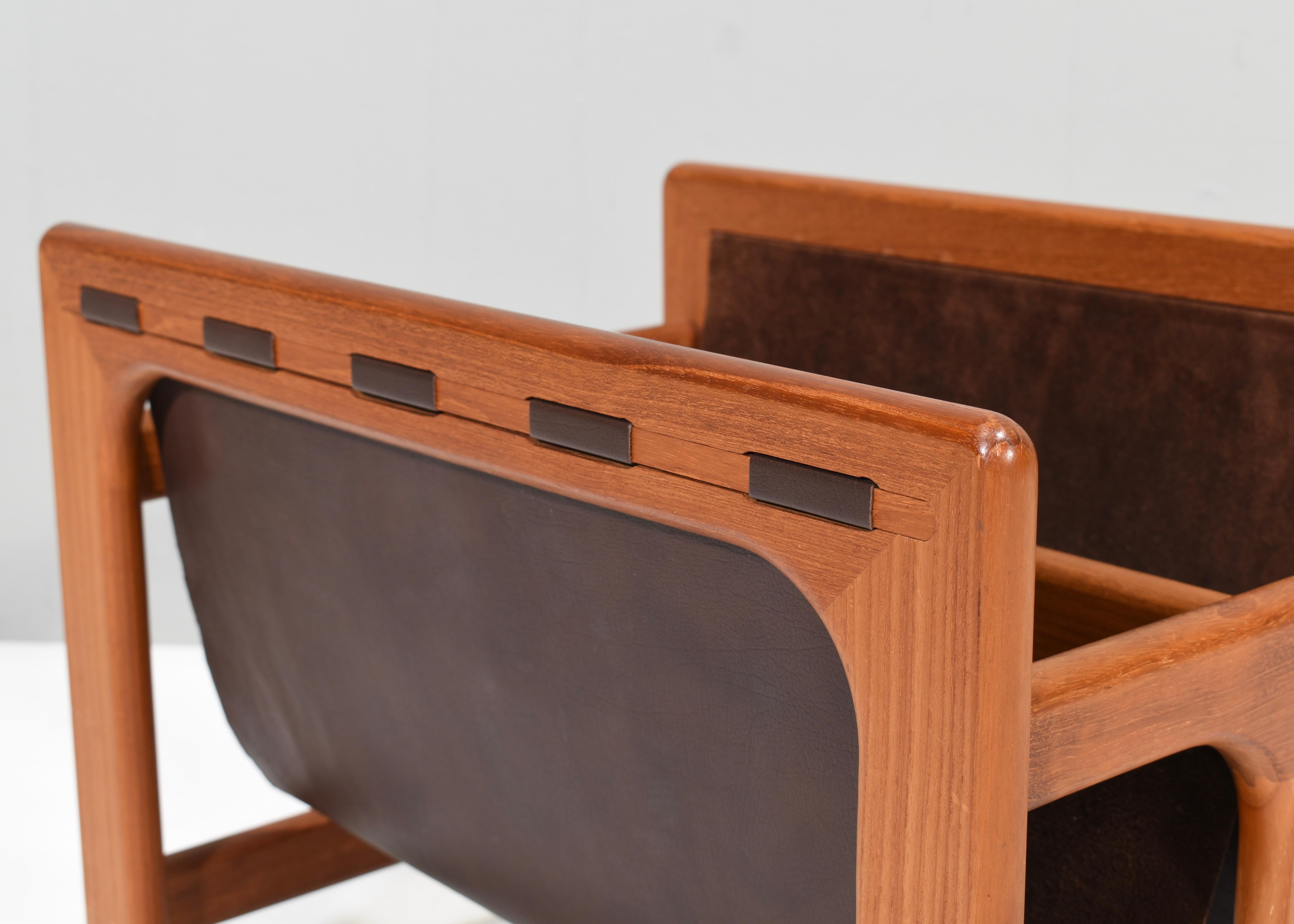Mid-20th Century Magazine Rack in Teak and Leather by Salin Møbler, Denmark – 1960’s
