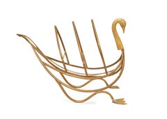 Magazine Rack in the Form of a Patinated Brass Swan after Maison Jansen