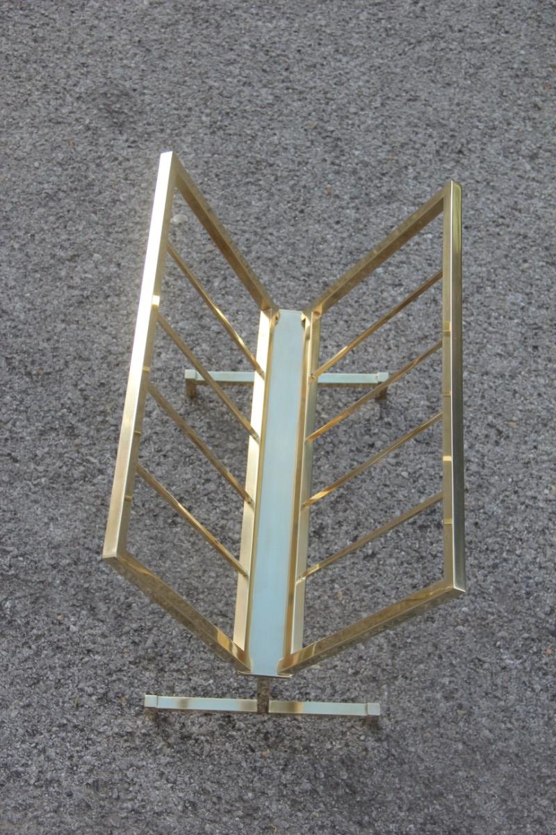 Mid-Century Modern Magazine Rack Italian Design Geometric Brass Form, 1970 Gold Color