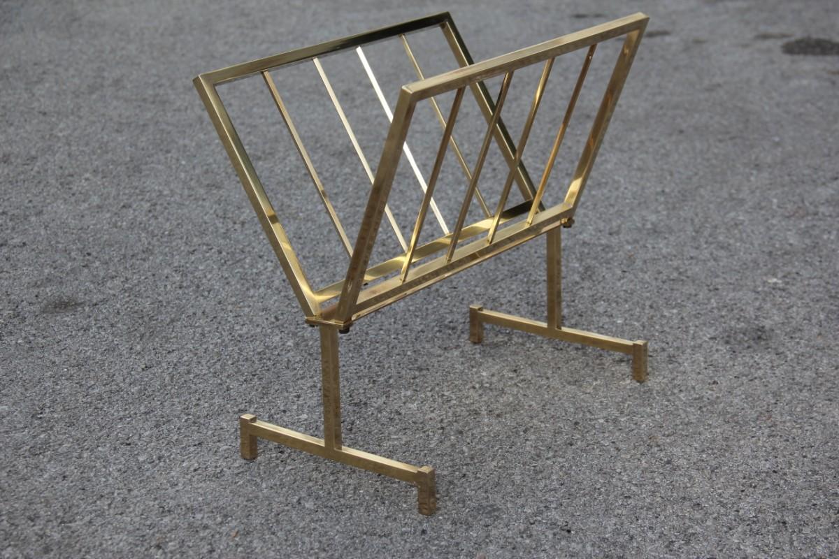 Magazine Rack Italian Design Geometric Brass Form, 1970 Gold Color 1