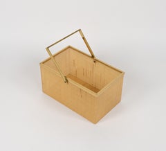 Magazine Rack Lucite, Wicker and Brass Christian Dior Style, Italy 1970s