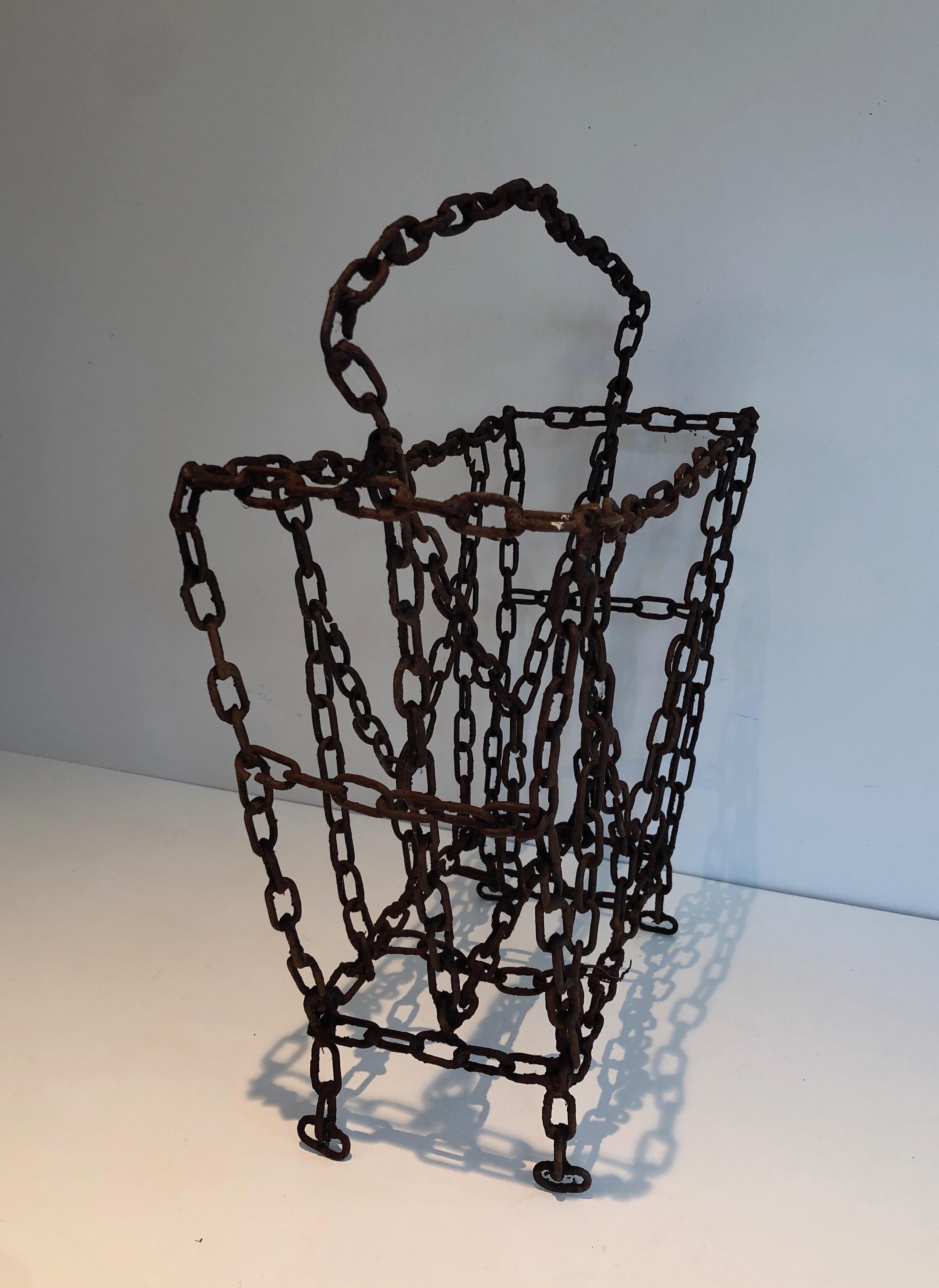 Magazine Rack Made of Iron Chains, French Work For Sale 5