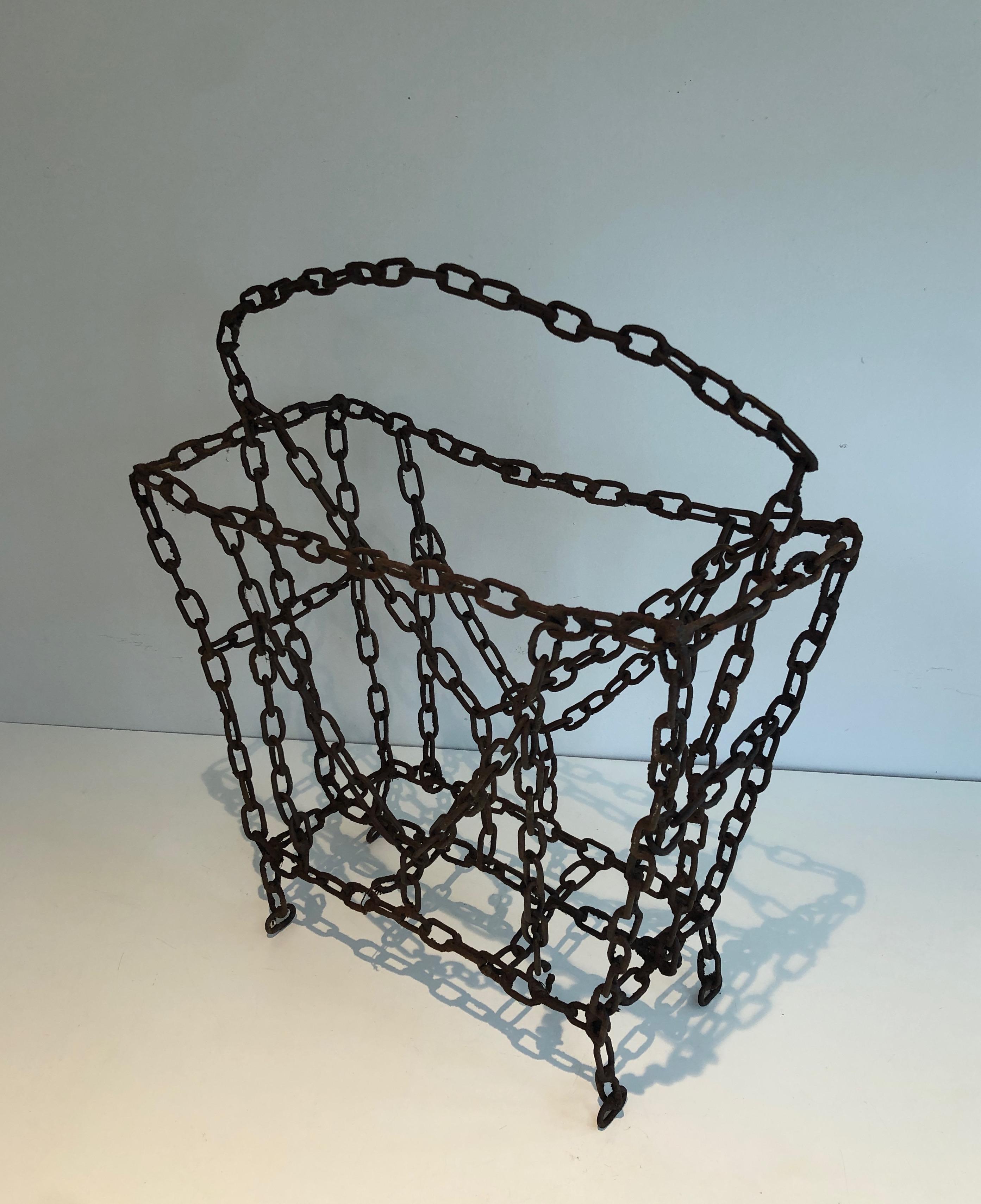 Magazine Rack Made of Iron Chains, French Work For Sale 7