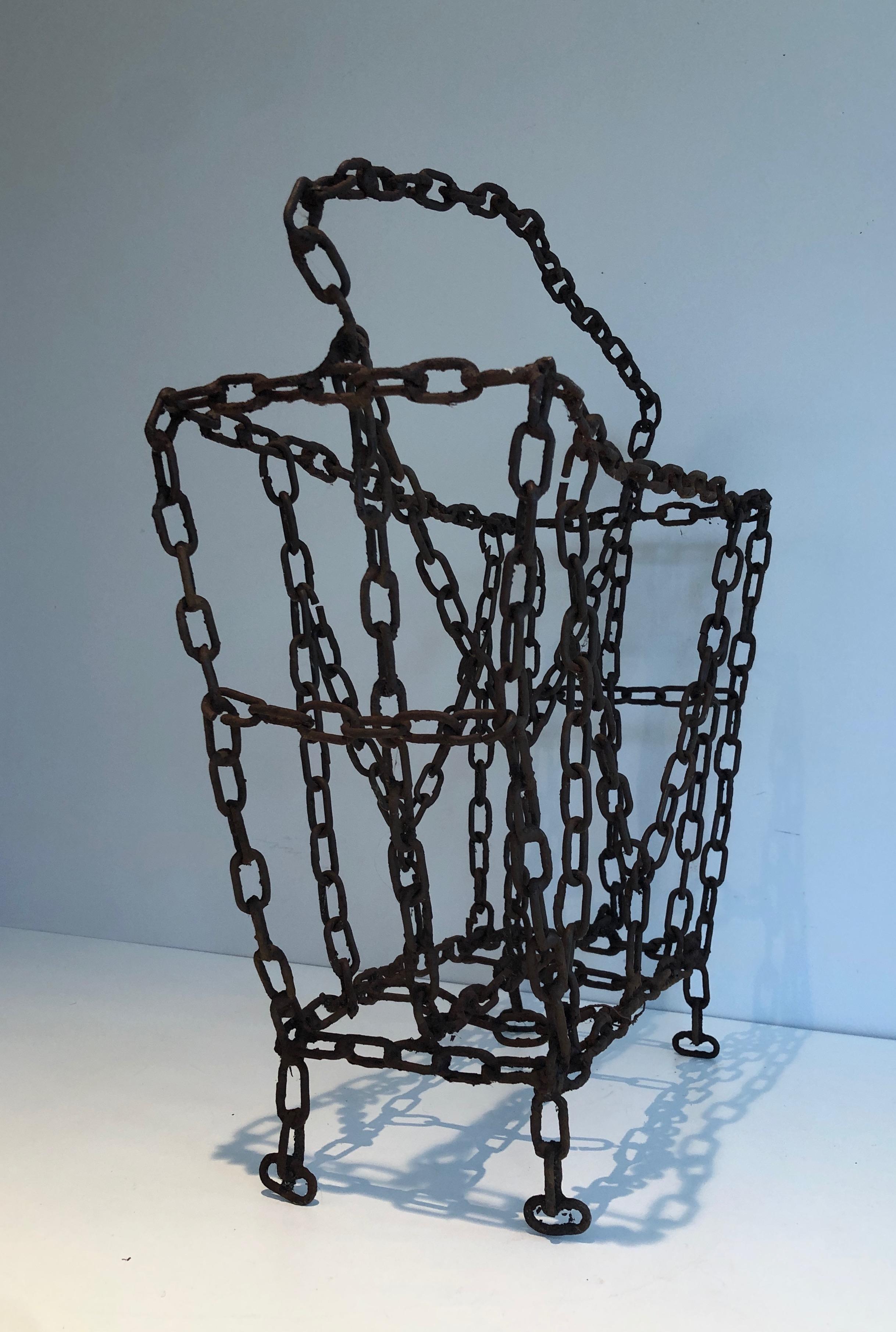Magazine Rack Made of Iron Chains, French Work For Sale 9